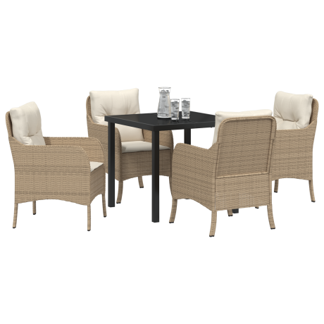 vidaXL 5-delige tuinset met kussens - Beige Poly Rattan afbeelding3 - 1