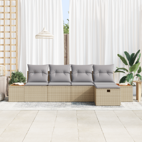 vidaXL 5-delige Tuinset met Kussens Beige van Poly Rattan afbeelding3 - 1