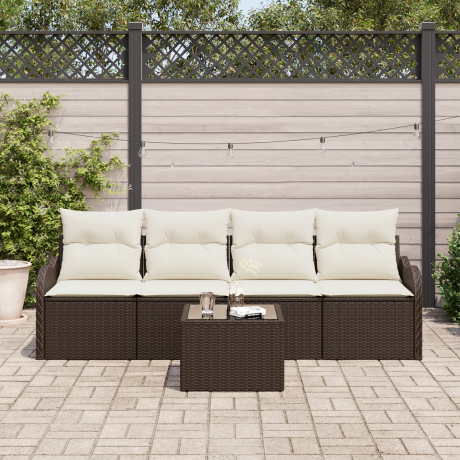 vidaXL Tuin Sofa Set 5 pcs Bruin en Crème Poly rattan, staal en glas afbeelding3 - 1
