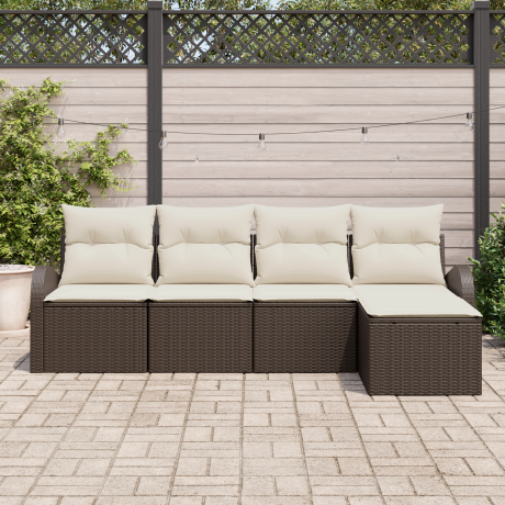 vidaXL Bankstel met kussen met opslag 5 pcs Bruin en wit poly rattan afbeelding3 - 1