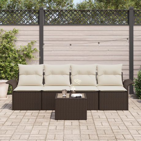 vidaXL Bankstel met kussen 5 pcs Bruin poly rattan afbeelding3 - 1