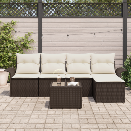 vidaXL Buitensofa met kussen 6 pcs Bruin poly rattan afbeelding3 - 1