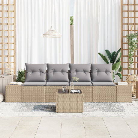 vidaXL Bankstel met kussen 5 pcs Beige en Licht Grijs poly rattan afbeelding3 - 1
