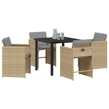 vidaXL 5-delige tuinset met kussens in beige poly rattan afbeelding3 - 1