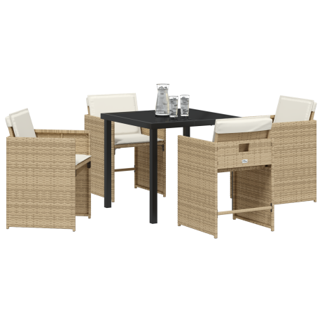 vidaXL 5-delige tuinset met kussens in beige poly rattan afbeelding3 - 1