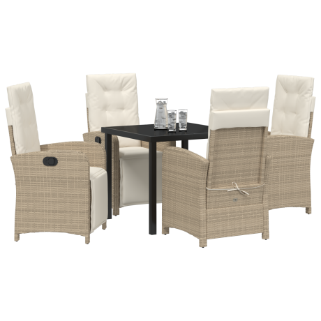 vidaXL 5-delige tuinset met kussens in beige poly rattan afbeelding3 - 1