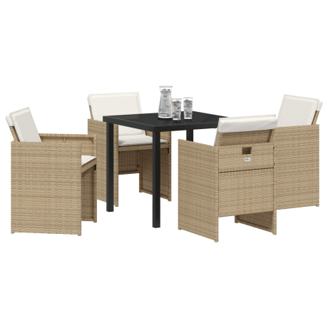 vidaXL 5-delige tuinset met kussens in beige poly rattan afbeelding3 - 1