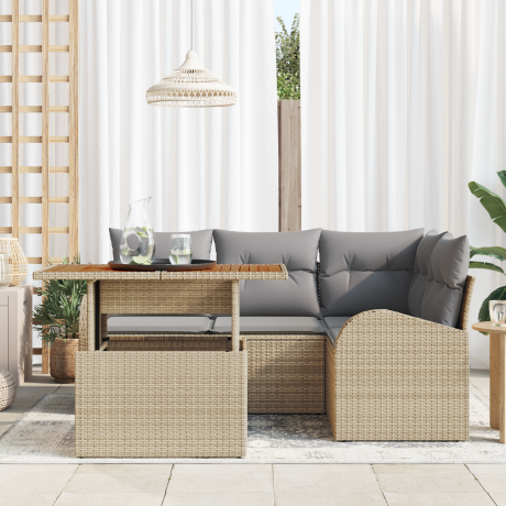 vidaXL 5-delige tuinset met kussens in beige poly rattan afbeelding3 - 1
