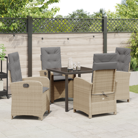 vidaXL 5-delige tuinset met kussens in beige poly rattan afbeelding3 - 1