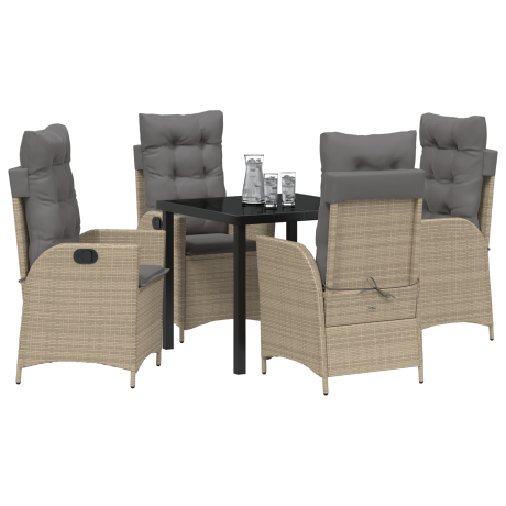 vidaXL 5-delige tuinset met kussens in beige poly rattan afbeelding3 - 1