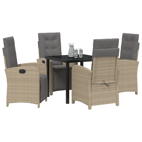 vidaXL 5-delige tuinset met kussens in beige poly rattan afbeelding3 - 1