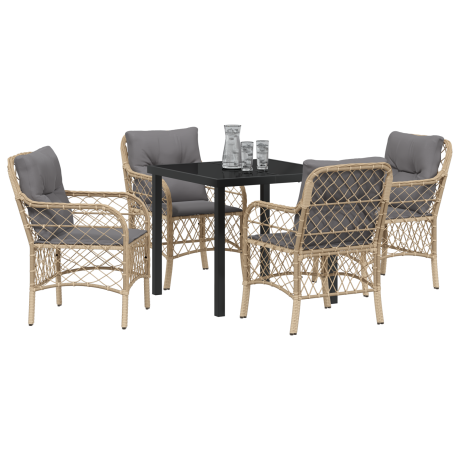 vidaXL 5-delige tuinset met kussens in beige poly rattan afbeelding3 - 1