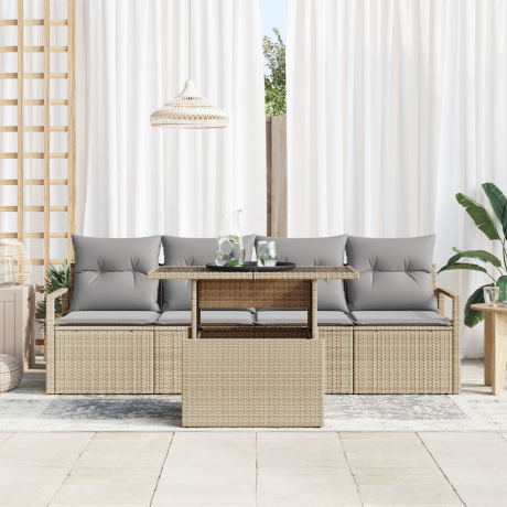 vidaXL 5-delige tuinset met kussens in beige poly riet afbeelding3 - 1