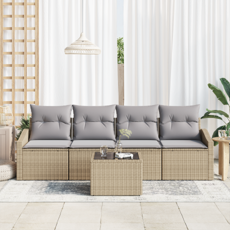 vidaXL Bankstel met kussen 5 pcs Beige en Licht Grijs poly rattan afbeelding3 - 1