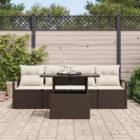 vidaXL Tuin Sofa Set met opslag met kussen 5 pcs Bruin poly rattan afbeelding3 - 1