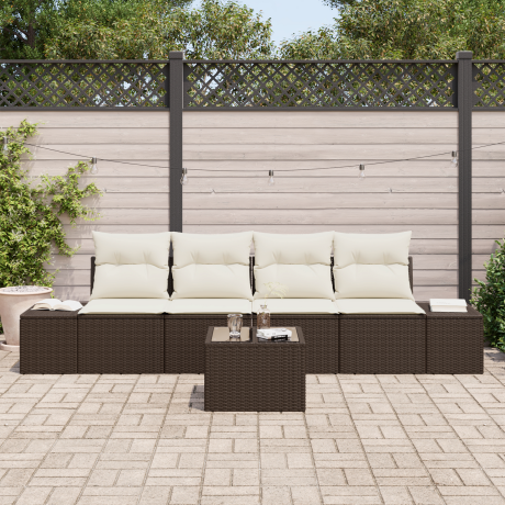 vidaXL Bankstel met kussen met kussen 5 pcs Bruin en Crème poly rattan afbeelding3 - 1