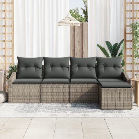 vidaXL Bankstel met kussen met opslag 5 pcs Grijs poly rattan afbeelding3 - 1