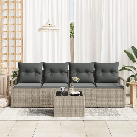 vidaXL Bankstel 5 pcs Licht Grijs en Donker Grijs poly rattan afbeelding3 - 1