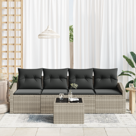 vidaXL Bankstel 5 pcs Licht Grijs en Donker Grijs poly rattan afbeelding3 - 1