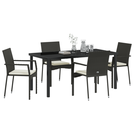 vidaXL 5-delige tuinset met kussens in zwart poly rattan afbeelding3 - 1