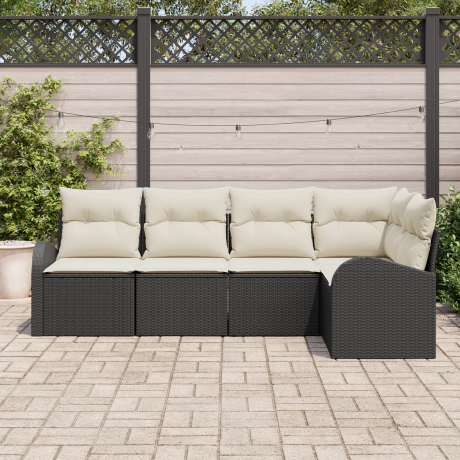 vidaXL Bankstel met kussen 5 pcs Zwart Polyester afbeelding3 - 1