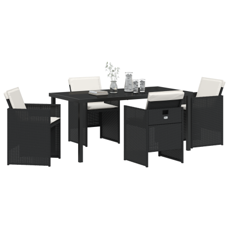 vidaXL 5-delige tuinset met kussens in zwart poly rattan afbeelding3 - 1
