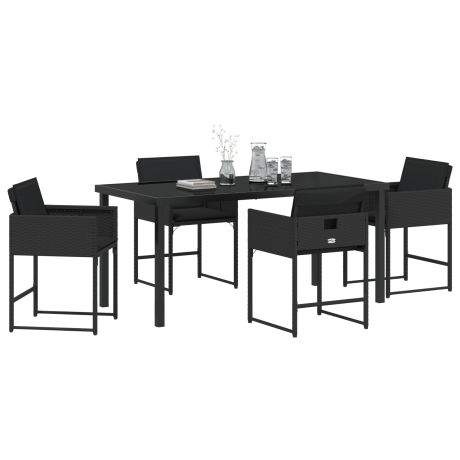 vidaXL 5-delige tuinset met kussens in zwart poly rattan afbeelding3 - 1
