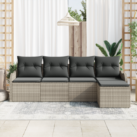 vidaXL Tuin Sofa Set 5 pcs Lichtgrijs poly rattan afbeelding3 - 1