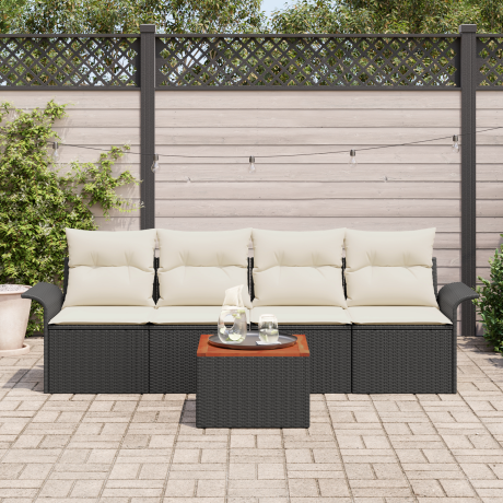 vidaXL 5-delige tuinset met kussens zwart poly rattan acacia afbeelding3 - 1