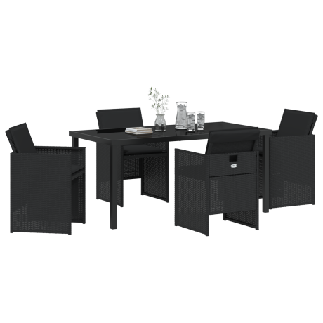 vidaXL 5-delige tuinset met kussens zwart poly rattan afbeelding3 - 1