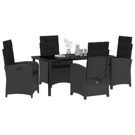 vidaXL 5-delige Tuinset met Kussens Zwart Poly Rattan afbeelding3 - 1