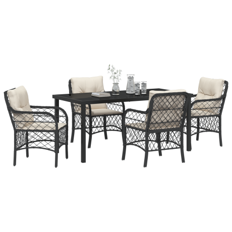 vidaXL 5-delige tuinset met kussens zwart poly rattan afbeelding3 - 1
