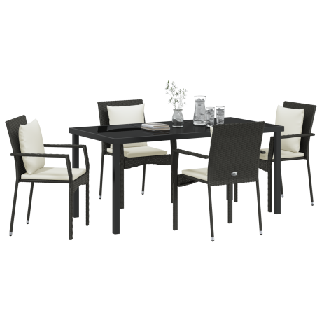 vidaXL 5-delige Tuinset met kussens - Zwart Poly Rattan afbeelding3 - 1