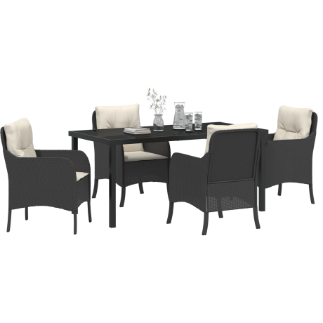 vidaXL 5-delige tuinset met kussens zwart poly rattan afbeelding3 - 1