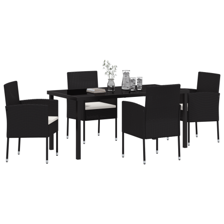 vidaXL 5-delige tuinset met kussens - zwart poly rattan afbeelding3 - 1