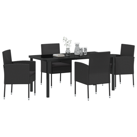 vidaXL 5-delige tuinset met kussens zwart poly rattan afbeelding3 - 1