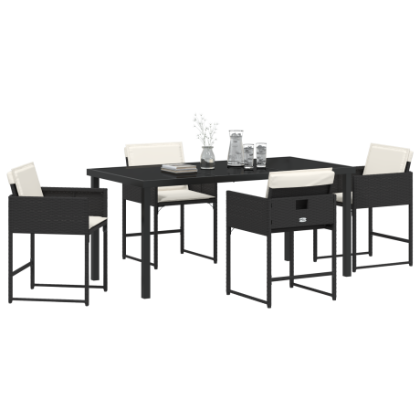 vidaXL 5-delige tuinset met kussens zwart poly rattan afbeelding3 - 1