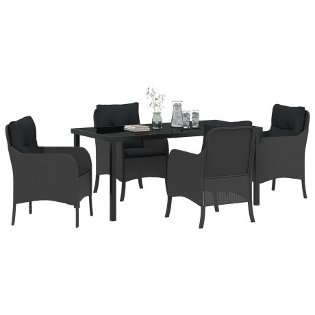 vidaXL 5-delige tuinset met kussens zwart poly rattan afbeelding3 - 1