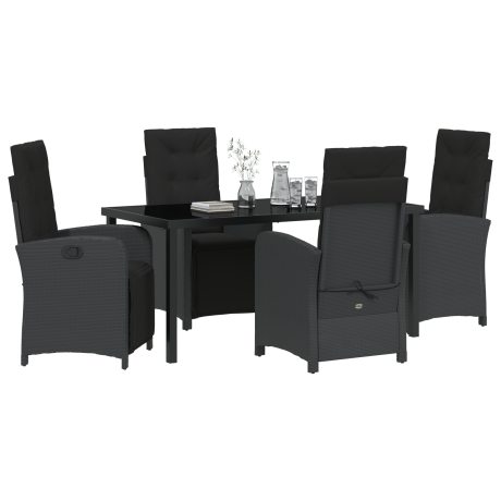 vidaXL 5-delige Tuinset met Kussens Zwart Poly Rattan afbeelding3 - 1