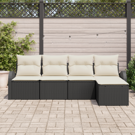 vidaXL Bankstel met kussen met opslag 5 pcs Zwart en Wit poly rattan afbeelding3 - 1