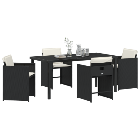 vidaXL 5-delige Tuinset met Kussens Zwart Poly Rattan afbeelding3 - 1