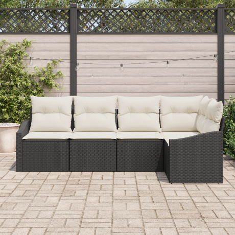 vidaXL Bankstel met kussen 5 pcs Zwart poly rattan afbeelding3 - 1
