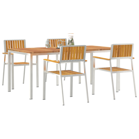 vidaXL Buiten eettafelset 5 pcs Bruin Massief Acaciahout afbeelding3 - 1