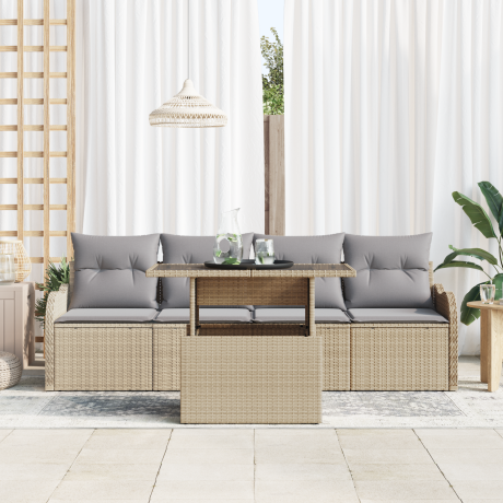 vidaXL Tuin Sofa Set met kussen met kussen 5 pcs Beige Poly Rattan afbeelding3 - 1