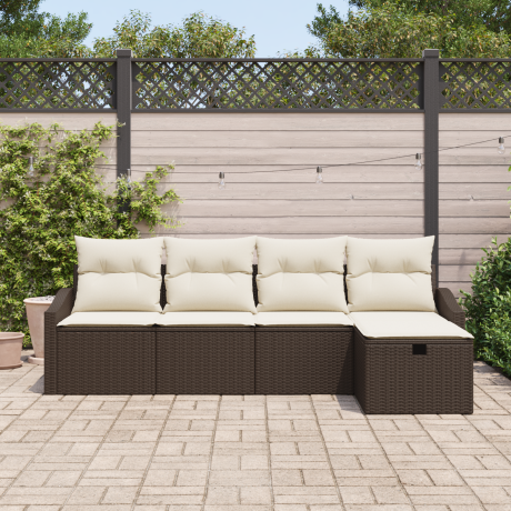 vidaXL Bankstel met kussen met opslag 5 pcs Bruin poly rattan afbeelding3 - 1