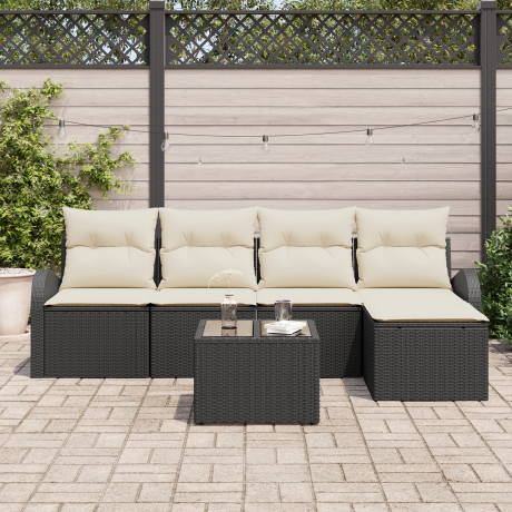 vidaXL Bankstel met kussen met opslag 6 pcs Zwart en Wit poly rattan afbeelding3 - 1