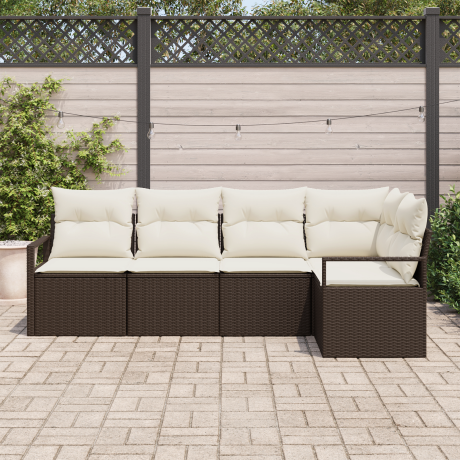 vidaXL Bankstel met kussen 5 pcs Bruin poly rattan afbeelding3 - 1