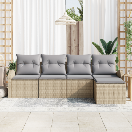 vidaXL Bankstel met kussen 5 pcs Beige en Licht Grijs poly rattan afbeelding3 - 1