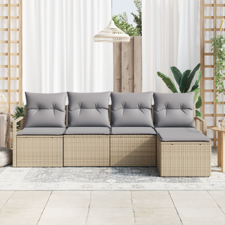 vidaXL Bankstel met kussen 5 pcs Beige poly rattan afbeelding3 - 1