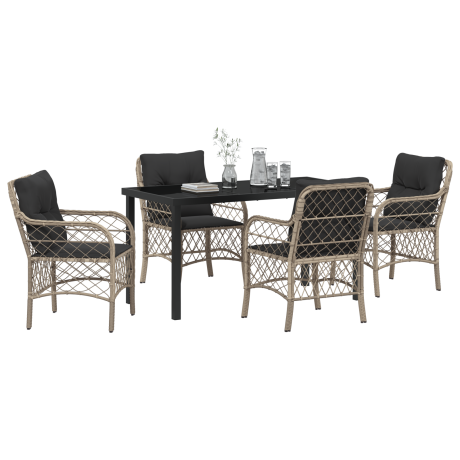 vidaXL 5-delige tuintafel met kussens in lichtgrijs poly rattan afbeelding3 - 1